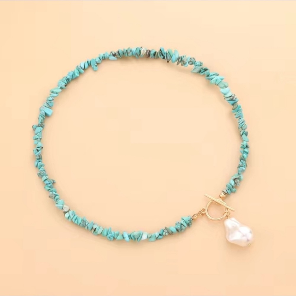 - Pearl Pendant Turquoise Beaded Boho Ethnic Style Necklace Jewelry - Picture 2 of 3